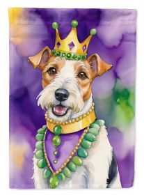 Fox Terrier King of Mardi Gras House Flag Large Porch Sleeve Pole Decorative Outside Yard Banner Artwork Wall Hanging, Polyester, House Size