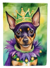 Miniature Pinscher King of Mardi Gras House Flag Large Porch Sleeve Pole Decorative Outside Yard Banner Artwork Wall Hanging, Polyester, House Size