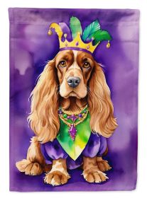 English Cocker Spaniel King of Mardi Gras House Flag Large Porch Sleeve Pole Decorative Outside Yard Banner Artwork Wall Hanging, Polyester