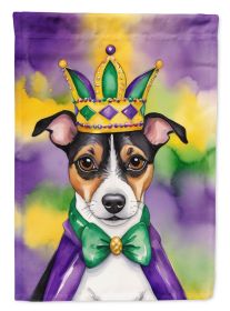 Jack Russell Terrier King of Mardi Gras House Flag Large Porch Sleeve Pole Decorative Outside Yard Banner Artwork Wall Hanging, Polyester, House Size