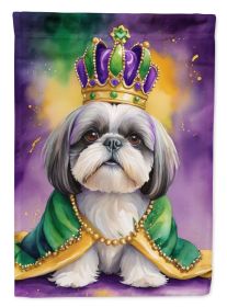 Shih Tzu King of Mardi Gras House Flag Large Porch Sleeve Pole Decorative Outside Yard Banner Artwork Wall Hanging, Polyester, House Size, Multicolor