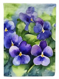 Rhode Island Violets in Watercolor House Flag Large Porch Sleeve Pole Decorative Outside Yard Banner Artwork Wall Hanging, Polyester, House Size