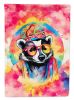 Hippie Animal Badger House Flag Large Porch Sleeve Pole Decorative Outside Yard Banner Artwork Wall Hanging, Polyester, House Size, Multicolor