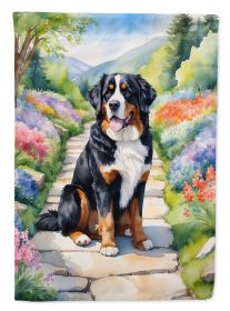 Bernese Mountain Dog Spring Path House Flag Large Porch Sleeve Pole Decorative Outside Yard Banner Artwork Wall Hanging, Polyester, House Size