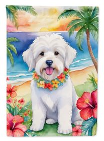Coton de Tulear Luau House Flag Large Porch Sleeve Pole Decorative Outside Yard Banner Artwork Wall Hanging, Polyester, House Size, Multicolor