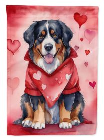Bernese Mountain Dog My Valentine House Flag Large Porch Sleeve Pole Decorative Outside Yard Banner Artwork Wall Hanging, Polyester, House Size