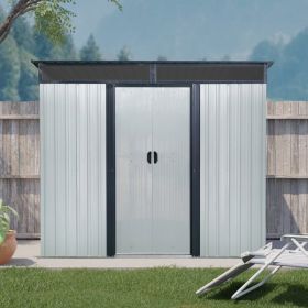 8ft x 6ft Outdoor Metal Storage with Lockable Sliding Doors and Transparent plate for Garden, Lawn (White and Black)