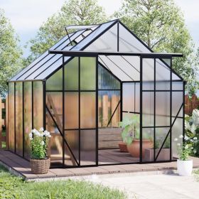 8x8 FT Double Door Polycarbonate Greenhouse Raised Base and Anchor Aluminum Heavy Duty Walk-in Greenhouses for Outdoor Backyard in All Season,Bla