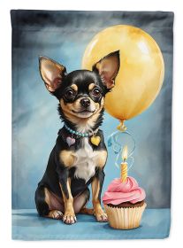 Black and Tan Chihuahua Happy Birthday House Flag Large Porch Sleeve Pole Decorative Outside Yard Banner Artwork Wall Hanging, Polyester, House Size