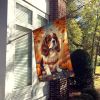 Cavalier Spaniel Fall House Flag Large Porch Sleeve Pole Decorative Outside Yard Banner Artwork Wall Hanging, Polyester, House Size, Multicolor