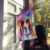 Basset Hound Hippie Dawg House Flag Large Porch Sleeve Pole Decorative Outside Yard Banner Artwork Wall Hanging, Polyester, House Size, Multicolor