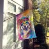 Keeshond Hippie Dawg House Flag Large Porch Sleeve Pole Decorative Outside Yard Banner Artwork Wall Hanging, Polyester, House Size, Multicolor