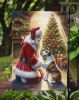 Bull Terrier and Santa Claus Garden Flag Mailbox Flag Decorative Yard Flag Banner Outside Patio Artwork Yard Flower Beds, Garden Size, Multicolor