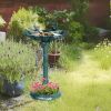32" Verdigris Antique Bird Bath Decorative with Planter Pedestal and Bird Statues