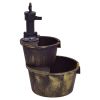 2 Tiers Outdoor Barrel Waterfall Fountain with Pump