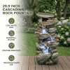 30'' Rock Floor Fountain with Cascading Water & White LED Lights, Tranquil Outdoor Water Feature for Garden, Patio, Yard & Deck, Light Gray