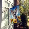 Chinese Crested in Sunflowers House Flag Large Porch Sleeve Pole Decorative Outside Yard Banner Artwork Wall Hanging, Polyester, House Size