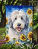 Old English Sheepdog in Sunflowers Garden Flag Mailbox Flag Decorative Yard Flag Banner Outside Patio Artwork Yard Flower Beds, Garden Size