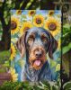 German Wirehaired Pointer in Sunflowers Garden Flag Mailbox Flag Decorative Yard Flag Banner Outside Patio Artwork Yard Flower Beds, Garden Size