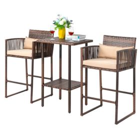 Outdoor 3 Piece Patio Bar Set, Bar Height Bistro Table Set for 2 People