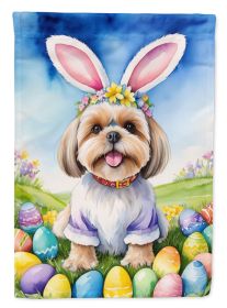 Lhasa Apso Easter Egg Hunt House Flag Large Porch Sleeve Pole Decorative Outside Yard Banner Artwork Wall Hanging, Polyester, House Size, Multicolor
