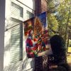 German Shepherd and Santa Claus House Flag Large Porch Sleeve Pole Decorative Outside Yard Banner Artwork Wall Hanging, Polyester, House Size