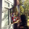 French Bulldog and Santa Claus House Flag Large Porch Sleeve Pole Decorative Outside Yard Banner Artwork Wall Hanging, Polyester, House Size