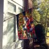 Irish Wolfhound and Santa Claus House Flag Large Porch Sleeve Pole Decorative Outside Yard Banner Artwork Wall Hanging, Polyester, House Size
