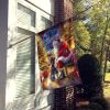 Portuguese Water Dog and Santa Claus House Flag Large Porch Sleeve Pole Decorative Outside Yard Banner Artwork Wall Hanging, Polyester, House Size