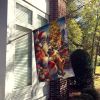 Brussels Griffon and Santa Claus House Flag Large Porch Sleeve Pole Decorative Outside Yard Banner Artwork Wall Hanging, Polyester, House Size