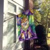 Shiba Inu King of Mardi Gras House Flag Large Porch Sleeve Pole Decorative Outside Yard Banner Artwork Wall Hanging, Polyester, House Size, Multicolor