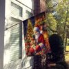 Fawn Pug and Santa Claus House Flag Large Porch Sleeve Pole Decorative Outside Yard Banner Artwork Wall Hanging, Polyester, House Size, Multicolor