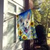 White German Shepherd in Sunflowers House Flag Large Porch Sleeve Pole Decorative Outside Yard Banner Artwork Wall Hanging, Polyester, House Size