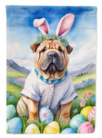 Shar Pei Easter Egg Hunt House Flag Large Porch Sleeve Pole Decorative Outside Yard Banner Artwork Wall Hanging, Polyester, House Size, Multicolor