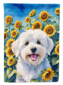 Coton de Tulear in Sunflowers House Flag Large Porch Sleeve Pole Decorative Outside Yard Banner Artwork Wall Hanging, Polyester, House Size
