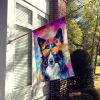 Border Collie Hippie Dawg House Flag Large Porch Sleeve Pole Decorative Outside Yard Banner Artwork Wall Hanging, Polyester, House Size, Multicolor