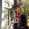 Samoyed and Santa Claus House Flag Large Porch Sleeve Pole Decorative Outside Yard Banner Artwork Wall Hanging, Polyester, House Size, Multicolor