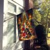 Tibetan Mastiff and Santa Claus House Flag Large Porch Sleeve Pole Decorative Outside Yard Banner Artwork Wall Hanging, Polyester, House Size