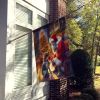 German Wirehaired Pointer and Santa Claus House Flag Large Porch Sleeve Pole Decorative Outside Yard Banner Artwork Wall Hanging, Polyester