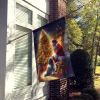 Tibetan Terrier and Santa Claus House Flag Large Porch Sleeve Pole Decorative Outside Yard Banner Artwork Wall Hanging, Polyester, House Size