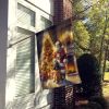 Bloodhound and Santa Claus House Flag Large Porch Sleeve Pole Decorative Outside Yard Banner Artwork Wall Hanging, Polyester, House Size, Multicolor