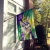 Alaskan Klee Kai King of Mardi Gras House Flag Large Porch Sleeve Pole Decorative Outside Yard Banner Artwork Wall Hanging, Polyester, House Size