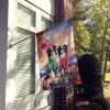 Japanese Chin Two Hearts House Flag Large Porch Sleeve Pole Decorative Outside Yard Banner Artwork Wall Hanging, Polyester, House Size, Multicolor