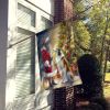 Borzoi and Santa Claus House Flag Large Porch Sleeve Pole Decorative Outside Yard Banner Artwork Wall Hanging, Polyester, House Size, Multicolor