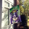 Border Collie King of Mardi Gras House Flag Large Porch Sleeve Pole Decorative Outside Yard Banner Artwork Wall Hanging, Polyester, House Size