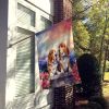 Basset Hound Two Hearts House Flag Large Porch Sleeve Pole Decorative Outside Yard Banner Artwork Wall Hanging, Polyester, House Size, Multicolor