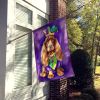 English Cocker Spaniel King of Mardi Gras House Flag Large Porch Sleeve Pole Decorative Outside Yard Banner Artwork Wall Hanging, Polyester