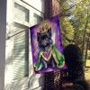 Affenpinscher King of Mardi Gras House Flag Large Porch Sleeve Pole Decorative Outside Yard Banner Artwork Wall Hanging, Polyester, House Size