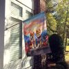 Shiba Inu Two Hearts House Flag Large Porch Sleeve Pole Decorative Outside Yard Banner Artwork Wall Hanging, Polyester, House Size, Multicolor