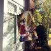 Bull Terrier and Santa Claus House Flag Large Porch Sleeve Pole Decorative Outside Yard Banner Artwork Wall Hanging, Polyester, House Size, Multicolor